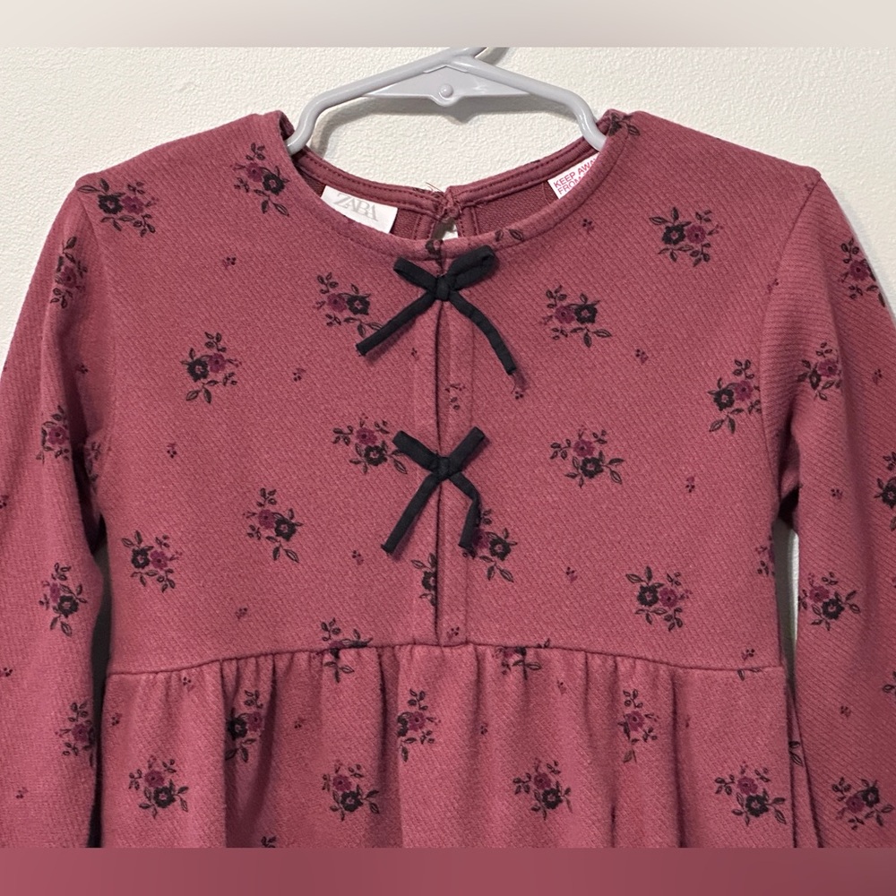 EUC Zara Girls Long Sleeve Floral Dress in Size 5T - Picture 4 of 8